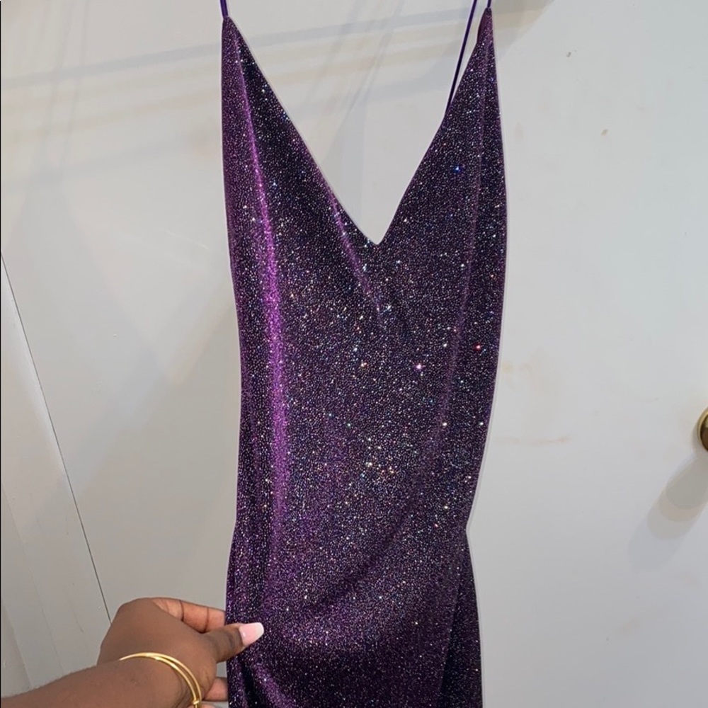 Purple shimmer low back bodycon dress